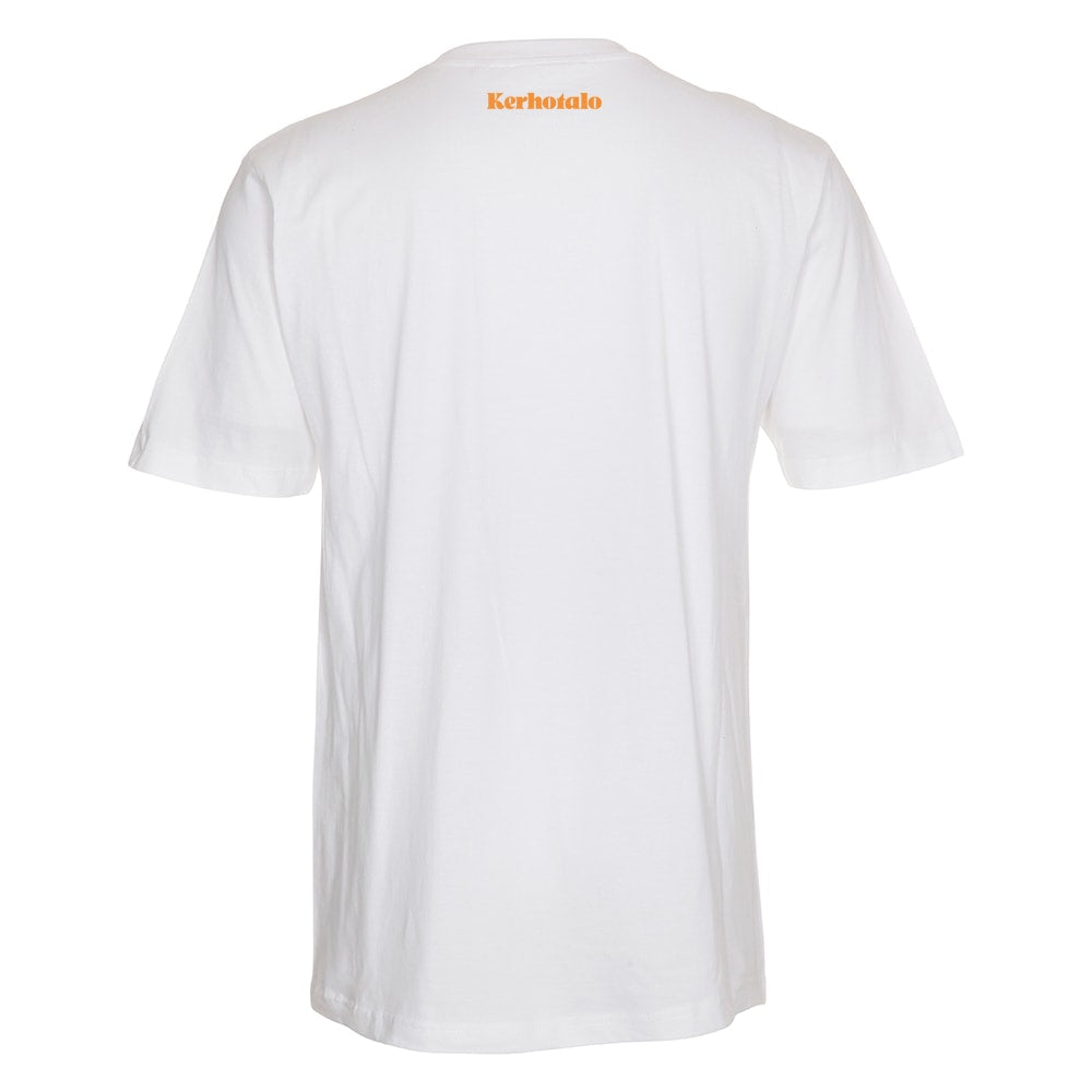 Kerhotalo Smiley T-paita (white), selkä, oranssi